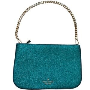 NWOT Kate Spade glitter glimmer sparkle teal turquoise clutch pochette wristlet